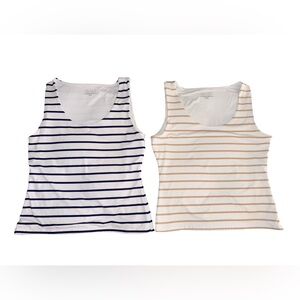 Tahari Modern Essentials Tank Top Bundle 2pc M Soft Lined Striped Beige Navy